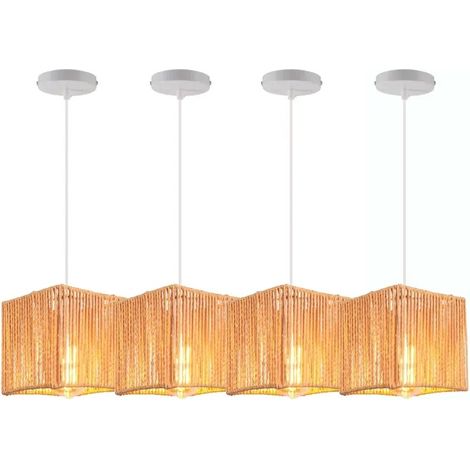 4x Lustre Suspension Luminaire Vintage,Lampe de Plafond en Rotin et Métal Abat-jour Design Carré Lampe Rétro pour Salon Café (1/5)