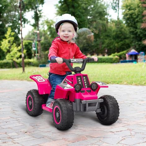 Quad enfant électrique rose avec batterie, feux LED, marche avant et arrière, pour 18-36 mois