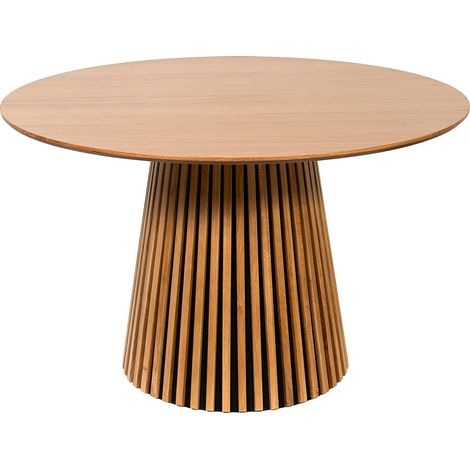 Table à manger ronde 4 personnes placage chêne - Naturel clair - CARMIZA