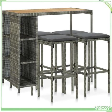 Ensemble de bar de jardin - FAFEICY - 3064917 - Résine tressée grise - Cadre acier enduit - Coussins amovibles lavables (1/5)