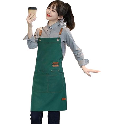 Tablier de chef unisexe à dos croisé et réglable en toile, tablier de travail, tablier de cuisine et de pâtisserie, tablier de barbecue