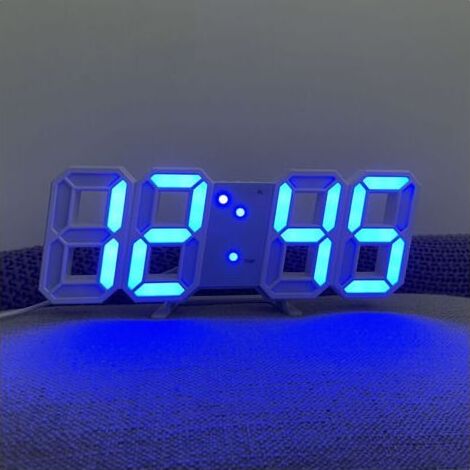 Lumière bleue blanche, horloge murale numérique LED, luminosité réglable, grande horloge température horloge salon 3D pendule murale horloge numérique transfrontalière (1/4)