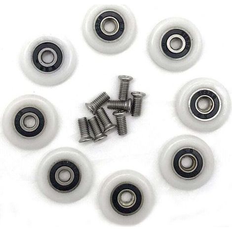 Lot de 8 roulettes de porte de douche 23mm – Rouleaux en plastique – Vis en acier inoxydable M5 x 20mm – Pour portes en verre (1/4)