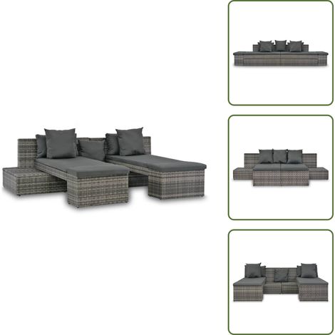 4-tlg. Garten-Sofagarnitur mit Kissen Grau Poly Rattan - Lounge Möbel - Gartenmöbel - Sofa Set - Rattan Gartenmöbel - Outdoor Möbel (1/5)