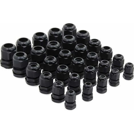 Ensemble de 30 presse-étoupes en plastique étanches comprenant les tailles PG7, PG9, PG11, PG13,5, PG16, PG19 (1/4)