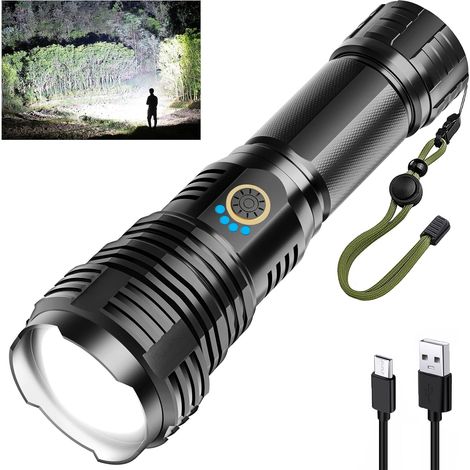 Linterna táctica LED recargable e impermeable IPX7 con zoom y 5 modos. (1/5)
