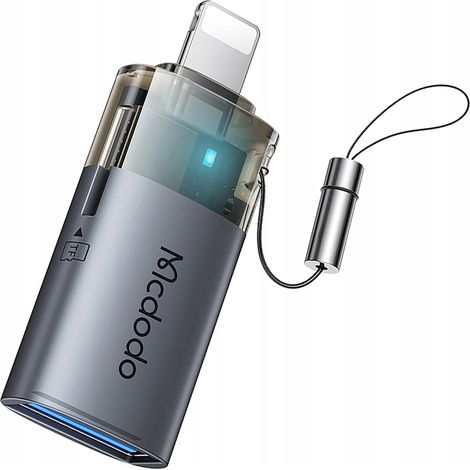 Adattatore Mcdodo da USB-A a Lightning, lettore di schede TF 512 OTG LED
