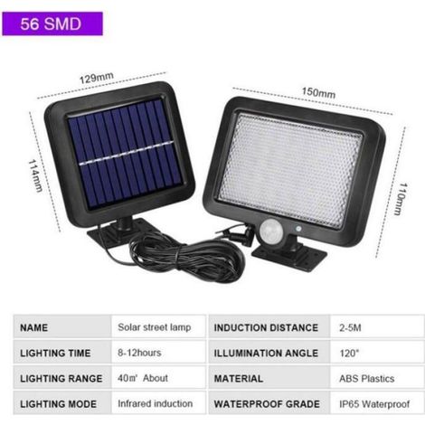 Lampe Solaire Exterieure - 100 LED - Detecteur De Mouvement - IP65 - 5 M Câble Solaire Separé - Lot De 2 (1/5)