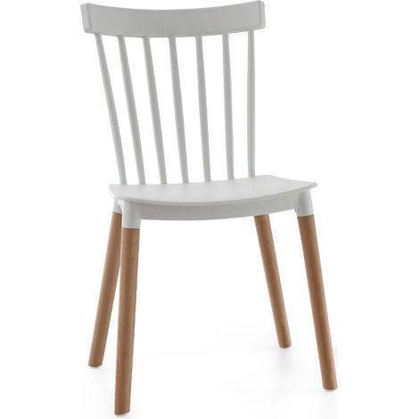 Home Heavenly® - Pack 4 sillas comedor cocina NAOMI, estilo nórdico vintage en polipropileno y patas madera de haya. 86,5x46,5x4 Color: Blanco (1/5)