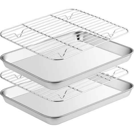 Plaque de Cuisson avec Grille de Refroidissement,en Acier Inoxydable avec Grille,non Toxique et Résistant et Facile à Nettoyer Passe au Lave-Vaisselle(26,5x20,5x2,5cm） (1/5)