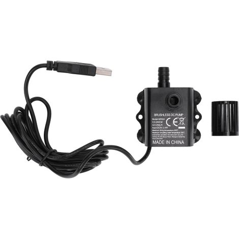 Petite pompe à eau submersible, hauteur de refoulement 0-200 cm, débit 0-250 l/h, indice de protection IP68, alimentation USB 5 V CC, 2,4 W, avec indicateur LED. (1/5)