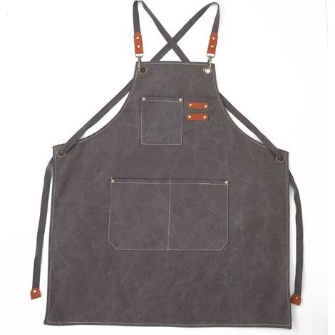 (Grigio)Grembiule da cucina da uomo in tela con 3 tasche, impermeabile e regolabile, per barbecue, ristorante, giardino, falegname, 78 x 68 cm
