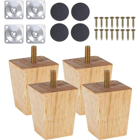 Konische Möbelbeine aus Holz – 4 Stück für Sofa, Fernseher, Bett, Esstisch, Stühle, Sessel – Ersatzteil (quadratisch, 8 cm)