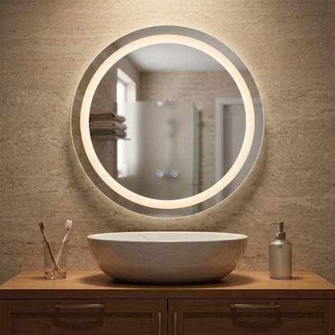 Miroir de salle de bains rond à LED mural, miroir de maquillage, miroir de salle de bains avec éclairage à intensité réglable en 3 couleurs, miroir intelligent à commande tactile (1/5)