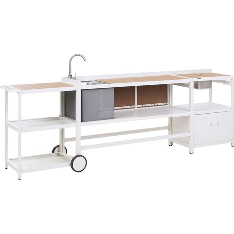 3 Piece Outdoor Kitchen Set with Sink ORTISEI Metal White