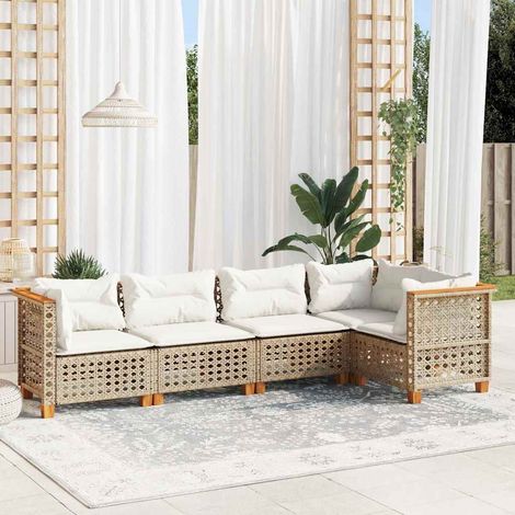 vidaXL 5 Piece Garden Sofa Set with Cushions Beige Poly Rattan (1/5)