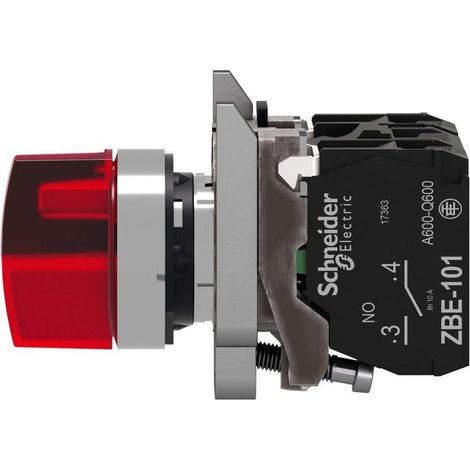 Selettore luminoso Harmony XB4 Ø22 3 posizioni fisse rosso 1NA+1NC 24V - XB4BK134B5