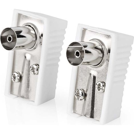 Nedis IEC (Coax) Stecker / Abgewinkelt / Buchse / Vernickelt / 75 Ohm / Schraube / Kabeleingangsdurchmesser: 7.0 mm / Metall / PVC / Weiss / 2 Stück / Box