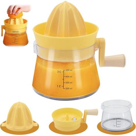 Presse-agrumes manuel – Simple et pratique – Bec verseur pour un versement facile – Presse-citron vert avec graduations – 500 ml – Convient pour une utilisation dans (Jaune – 16,5 x 13 cm) (1/5)