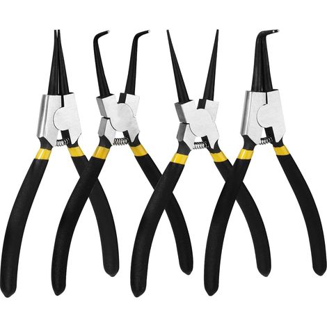 Innen- und Außensicherungsringzange, Zange mit geraden/gebogenen Backen, Kohlenstoffstahl, Länge 7 Zoll, Spitzengröße 1,8 mm, 4 Stück