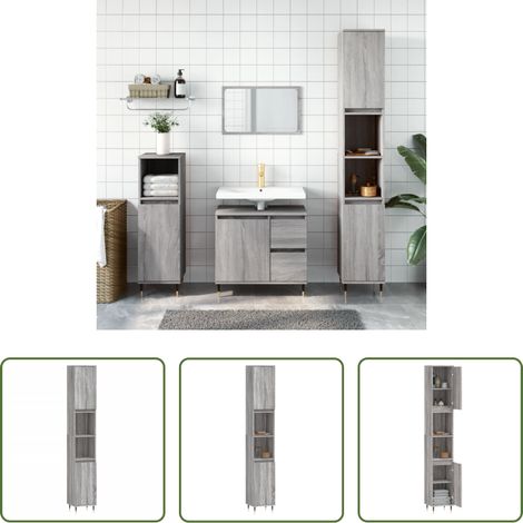 Holzwerkstoff Schrank - Badschrank Grau Sonoma 30x30x190 cm Holzwerkstoff (1/5)