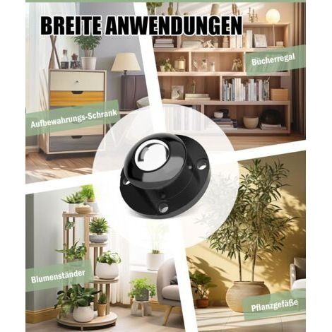 Roulettes pour meubles, roulettes universelles pivotantes à 360°, roulettes en acier auto-adhésives de 6 cm pour petits meubles, roulettes plates pour petits appareils de cuisine (Noir, 8 pièces) (1/4)