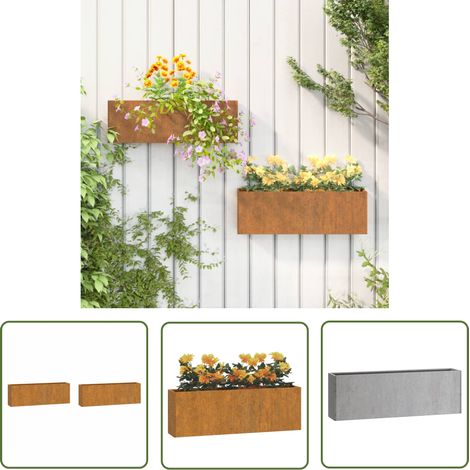 The Living Store Jardinières murales 2 pcs Rouillé Acier corten 53x10x17 cm - Jardiniere Murale - Jardinerie - Pot De Fleurs Extérieur - Acier Corten - Decoration Jardin (1/6)