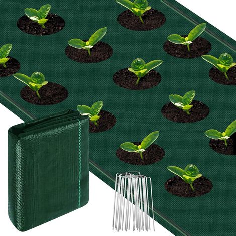 Toiles de Paillage 1 m x 5m avec 10 pcs de Piquets Contre Les Mauvais Herbes,Tissu Anti-Mauvaises Herbes Respirant Bâche de Sol pour terrasse, Jardin, Paysage (1/5)