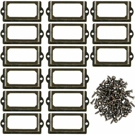 Lot de 30 supports d'étiquettes en métal pour meubles, tiroirs, armoires, cartes, plaques nominatives, cadres avec vis pour bureau, bibliothèque, étagère, bronze, M 70 x 33 mm