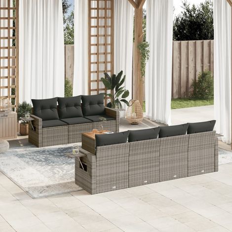 vidaXL Salon de jardin 8 pcs avec coussins gris résine tressée (1/3)