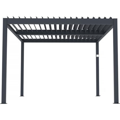 Habitat Et Jardin – Pergola bioclimatique électrique 3 x 4 en aluminium gris – Lames orientables – LED intégrée – Résistance au vent 20 m/s (1/4)
