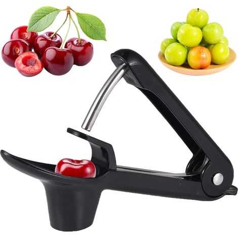 Lntyq Kirschentkerner, Tadpolez Kirschentkerner aus Edelstahl, Olivenentkerner, manueller Entkerner, Obstentkerner, zum Kneten von Fruchtsteinen aus Kirschen, Oliven und Pflaumen (Schwarz) (1/5)
