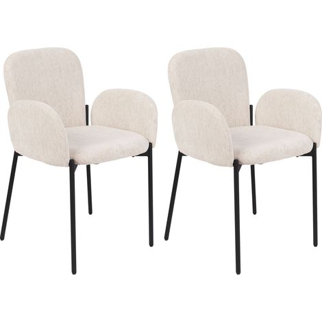 Retro Vintage Tessuto imbottito Poliestere Sedia da pranzo Set di 2 con braccioli Beige Albee
