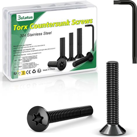 Lot de 20 vis à tête fraisée M4 x 20 mm, noires, en acier inoxydable 304, avec clé Torx et boîte conformes à la norme ISO 14581, pour machines et appareils, installations extérieures, meubles (1/5)