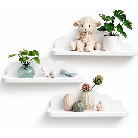 Étagères Murales Lot de 3 ABS Plastique pour Salon Chambre Bureau Salle de Bains ou Cuisine des Nuages,blanche-3L (1/5)