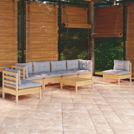 Juego de muebles de jardín 7 pzas y cojines madera maciza pino vidaXL (1/5)