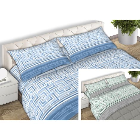 Completo Lenzuola Letto 100% Cotone Made Italy Disegno Lab CN, misuraMatrimonialecoloreVerde (1/5)