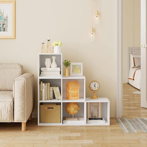 WOLTU Estanteria Libreria con 6 Compartimentos Estanteria de Almacenamiento de Madera para Salon Estudio y Oficina Blanco+Roble Claro 90x30x90 cm (1/5)