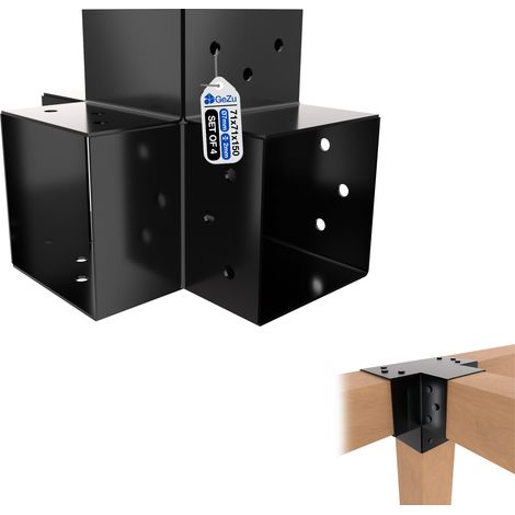 Lot de 4 Connecteur de Poteau X 71 x 71 mm – Noir revêtu poudrage – Connecteur d’angle 4 voies – Pergola – Pavillon – Support bricolage menuiserie – GeZu Impex (1/5)