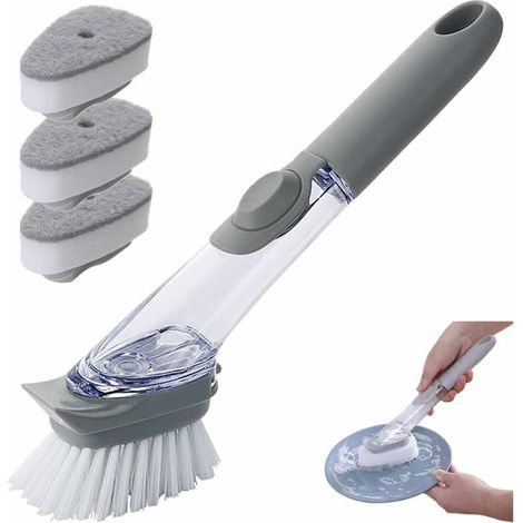 3 In 1 Cleaning Brush With Detergent Dispenser Cleaning Brush, With 3 Cleaning Sponges And A Spare Jar And A Dish Brush (Gray) (1/5)