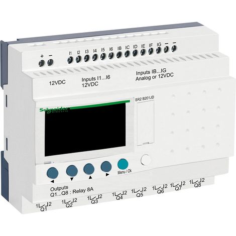 Schneider Electric – SR2B201JD – Relais intelligent 20 E/s 12V CC – Horloge et afficheur rétro-éclairé – Pour contrôle logique industriel - 12vcc (1/2)