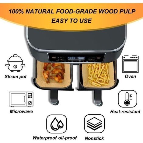 Papier Cuisson Pour Air Fryer Ninja Double Stack XL SL400EU 9,5L, 120 Pièces Accessoire Pour Air Fryer Ninja, Papier Sulfurisé Compatible Ninja AF300EU 7.6L/ Foodi Max Dual Zone AF400EU TRIMEC