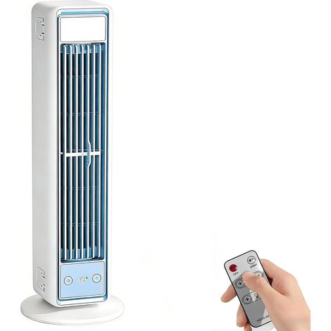 Tragbarer, leiser, oszillierender Turmventilator ohne Rotorblätter – 3 Geschwindigkeitsstufen – Abschaltautomatik – Timer – Digitalanzeige – Hellblau – Wohnzimmer (1/5)