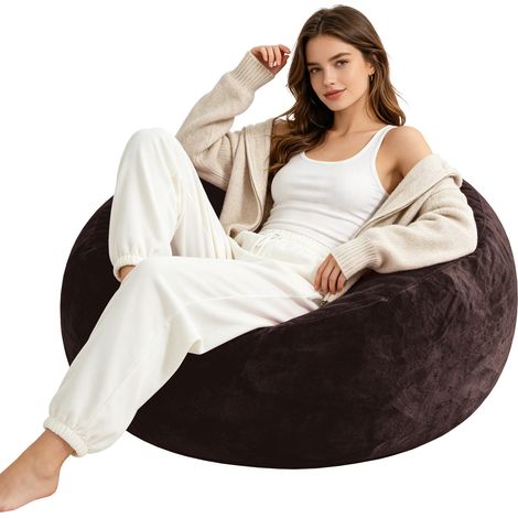 Sillón puf 4FT 100 x 100 x 50 cm, funda lavable, marrón HAVRYA (1/3)