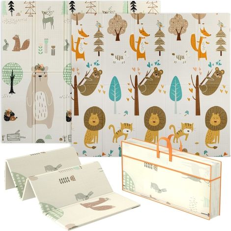 Tapis d'éveil bébé pliable double face 196 x 176 x 1,5 cm en mousse XPE imperméable, multicolore, grand espace de jeu pour chambre et salon - CHICFURN (1/5)