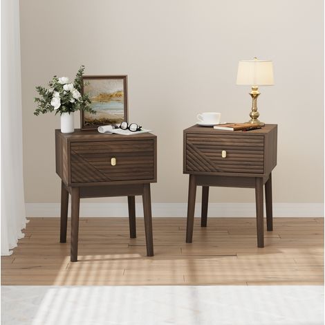 Table de chevet 40x40x55 cm avec 2 tiroirs, rangement fermé, pieds en bois, chêne clair - noyer (1/5)