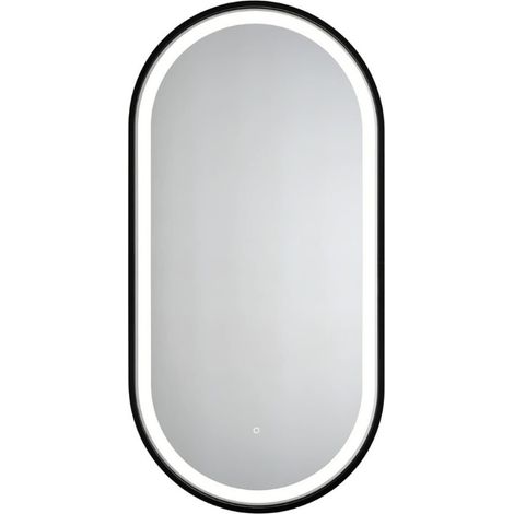 40x80 cm miroir suspendu ovale avec éclairage LED et capteur, cadre en aluminium, noir (SATZOVLED4080CE)