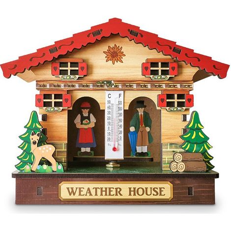 Maison Meteo - Barometre Thermometre Bois - Decoration Interieure Traditionnelle - 1 Piece (1/5)
