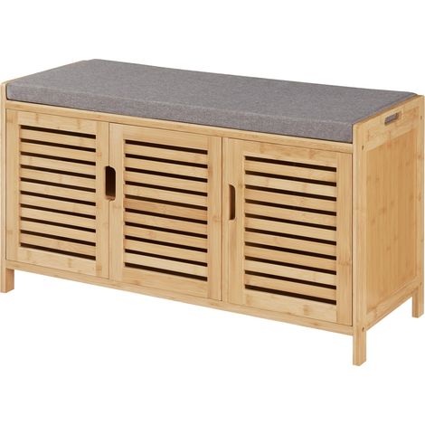 Banc à chaussures bambou 50 x 90 x 35 cm naturel gris (1/4)