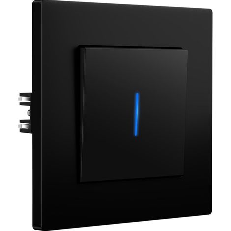 Interrupteur avec Griffes, Interrupteur Mural Avec Voyant Lumineux, installation facile, Cadre avant PC, 1 Gang 1 Voie, 86mm, Noir (1/5)